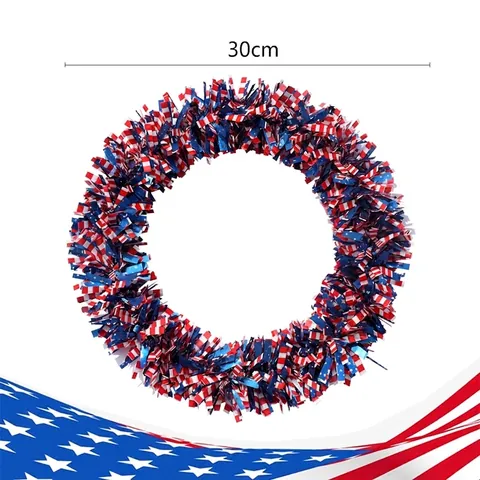 2025 Independence Day Tinsel Wreath American Flag Red White Blue Star Garland 4th Of July Door Wall Hanging Decoration Ornament