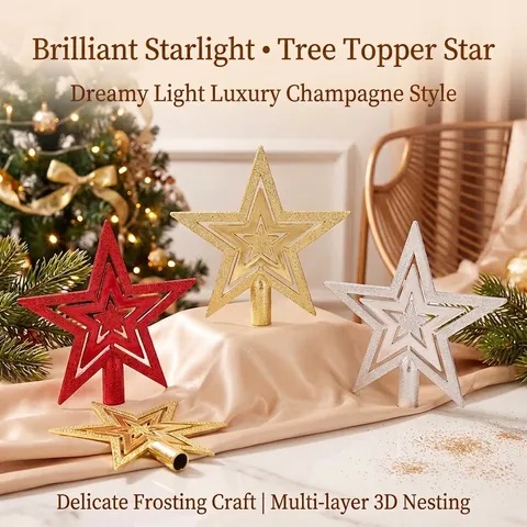 Electroplated Glitter Star Christmas Tree Topper Plastic Five-Pointed Star Ornament Tree Top Decoration For Holiday Home Party