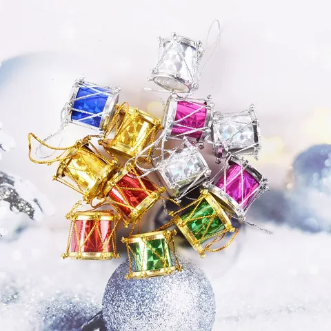 Laser Christmas Drum Ornaments Multicolor Reflective Mini Glitter Drums For Christmas Tree Decoration Festive Hanging Ornaments Home Holiday Party Decor