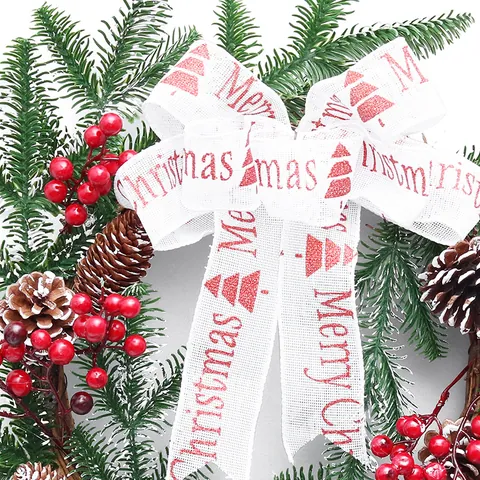 40cm Christmas Wreath With Natural Pine Cones Red Berries PE Pine Needle Wood Base For Front Door Holiday Wall Decoration