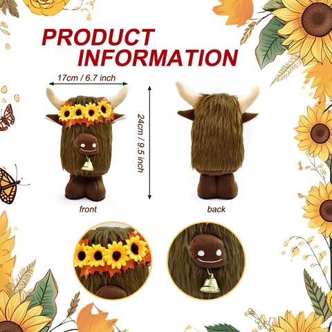Harvest Festival Highland Cow Plush Ornament Sunflower Pumpkin Thanksgiving Decor Handmade Fabric Cow Doll Home Accessory