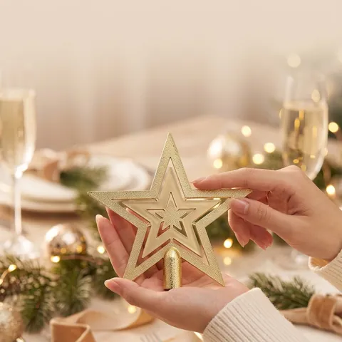 Electroplated Glitter Star Christmas Tree Topper Plastic Five-Pointed Star Ornament Tree Top Decoration For Holiday Home Party