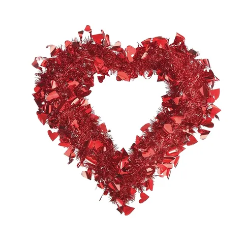 Valentine's Day Heart Shape Tinsel Wreath Hanging Garland With Sequins For Romantic Wedding Home Party Window Decor