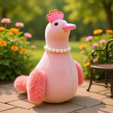 Pink Chick Plush Toy Mascot With Artificial Pearl Necklace Decorative Stuffed Animal Home Ornament Small Gift