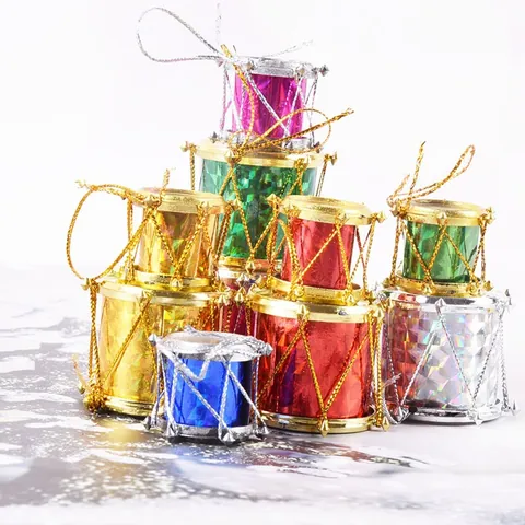 Laser Christmas Drum Ornaments Multicolor Reflective Mini Glitter Drums For Christmas Tree Decoration Festive Hanging Ornaments Home Holiday Party Decor