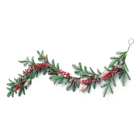 Guirnalda de Corona de Navidad Nórdica Agujas de Pino PE Artificiales Bayas Rojas Piñas de Pino Decoración de Árbol de Navidad para el Hogar Hotel Centro Comercial Decoración Navideña