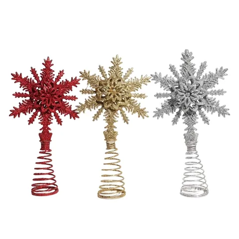 Glitzer Schneeflocke Christbaumspitze Kunststoff Stern Dekoration Für Feiertag Home Weihnachten Baum Spitze Gold Rot Silber
