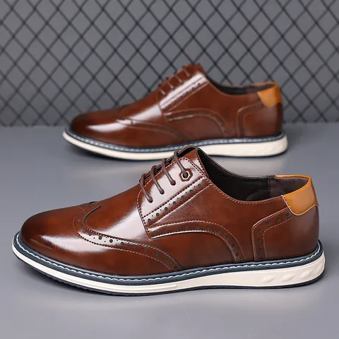 Zapatos Brogue de Hombre Estilo Británico en PU Moda con Cordones Ligeros Suela Blanda Zapatos de Cuero Casuales Zapatos de Negocios Wingtip