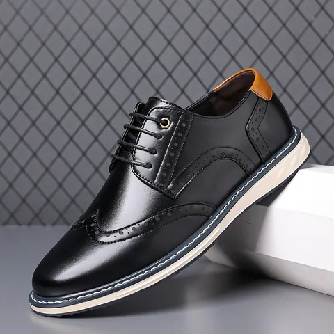 Herren Britische Brogue Derby Schuhe PU Leder Business Formelle Abendschuhe Geschnitzte Wingtip Bequeme Atmungsaktive Freizeitschuhe