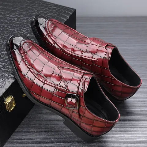 Mocasines Monk Strap para Hombre Estilo Británico Negocios Casual Cuero Sintético con Relieve de Cocodrilo y Hebilla