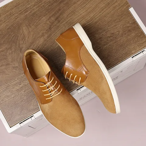 Herren Britischer Stil Lässige Lederschuhe Wildleder PU Spleißen Schnürschuhe Flacher Boden Große Größe Business Office Halbschuhe
