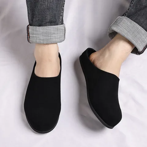 Zuecos Casuales de Hombre Punta Cerrada Slip-On Planos Transpirables Zapatillas Antideslizantes de PU Artificial con Suela de Caucho