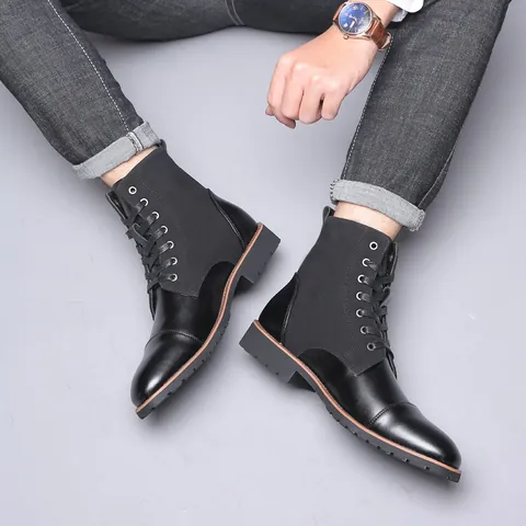Herren High Top Martin Boots Casual Arbeitsschuhe Kunstleder Fleecefutter Winter Outdoor Fashion Retro Schnürstiefeletten