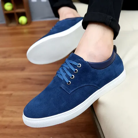 Men Casual Board Shoes Cow Suede Leather Fashion Lace Up Sneakers Breathable Rubber Sole Flat Walking Shoes For Everyday School Students