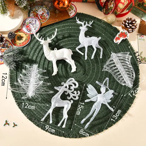 Acrylic Christmas Tree Pendants Transparent Reindeer Angel Bell Ornaments Frosted 3D Snowflake Layout For Festive Home Decoration