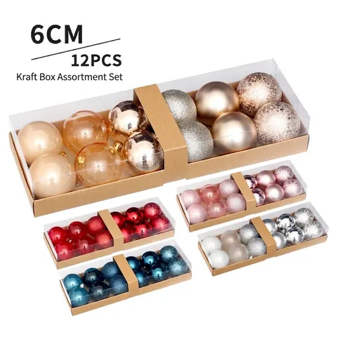 Juego de 12 Bolas de Navidad Pintadas de 6cm Plástico Purpurina Adornos Colgantes para Árbol de Navidad Fiesta Hogar