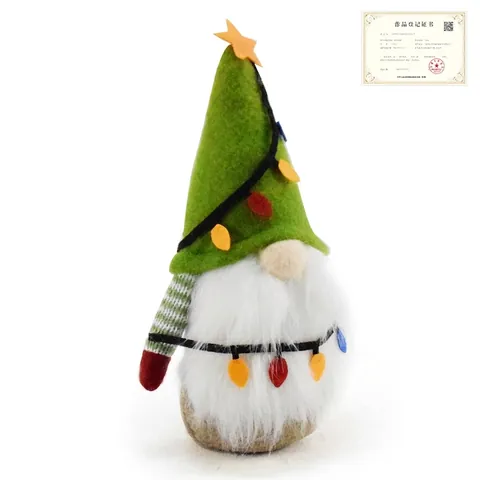Christmas Gnome Faceless Doll Green Forest Elf Desktop Decoration With Orange Star And Colored Felt Light Bulbs Ornament