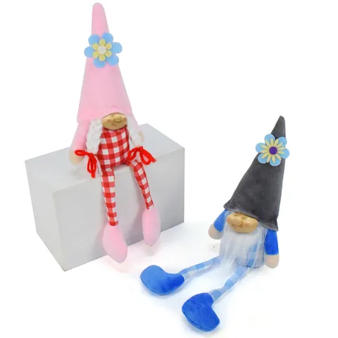 Vintage Nordic Gnome Plush Doll Resin Face Cute Dwarf Ornament Dangle Leg Elf Figurine For Christmas Home Decor Gift