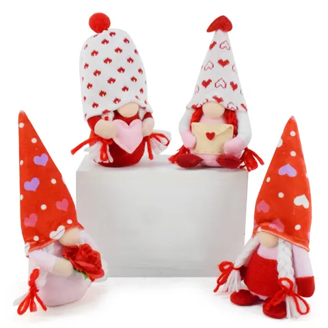 Valentine's Day Gnome Plush Doll Handmade Faceless Doll Decoration For Girl Gift Heart Rose Envelope Pattern Home Party Decor