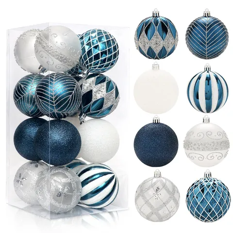 Blue White Silver Christmas Balls Set Irregular Painted Glitter Xmas Tree Hanging Ornaments For Holiday Home Decor