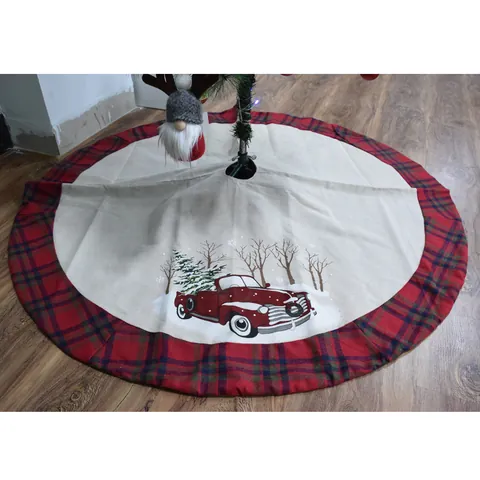 Kerstboomrok Rode Vrachtwagen Ruitpatroon Rond Polyester Feestdagen Vloermat Voor Kerstboom Decoraties Thuis Feest