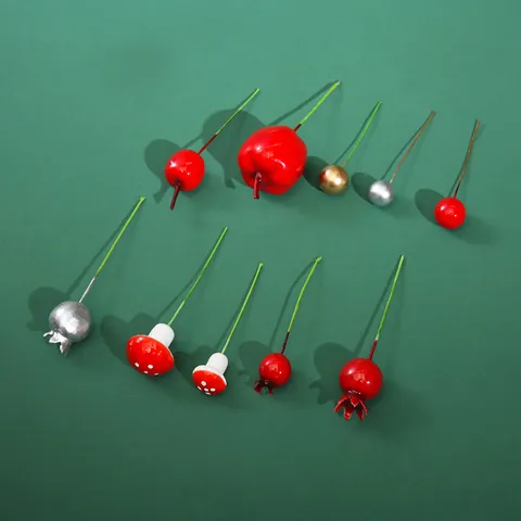 Mini Christmas Simulation Berry Pomegranate Mushroom Apple Cake Toppers DIY Gift Box Accessories Xmas Decorative Fruit Picks