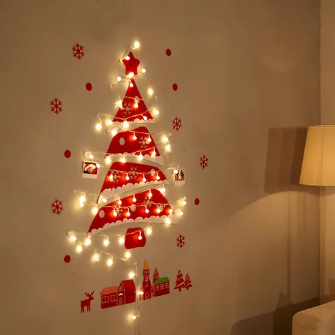 DIY Wand Weihnachtsbaum Kit Mit LED Lichterkette PVC Koreanischen Stil Rot Weiß Schneeflocke Rentier Zuhause Hotel Deko