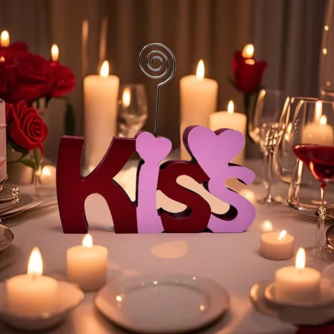 Adorno de Letra de Corazón de Madera para San Valentín con Soporte para Clip de Foto Decoración de Mesa Romántica de Madera para Boda Hogar Fiesta