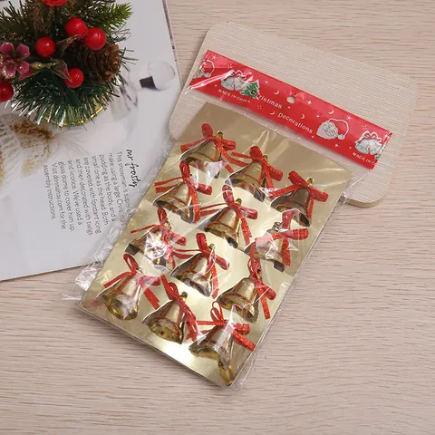Golden Christmas Bell Ornaments With Red Bow Christmas Tree Decoration Bells Hanging Xmas Party Decor Gift Supplies