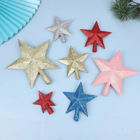 Christmas Tree Topper Star Plastic Glitter 3D Five-Pointed Star Ornament Holiday Scene Layout Decoration Accessories