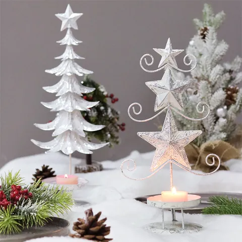 Nordic Style Christmas Iron Candlestick Star Tree Shape Desktop Candle Holder For Hotel Restaurant Home Holiday Decoration