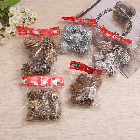 Christmas Natural Wood Pinecone Hanging Ornaments With Lanyard Painted Metallic Pinecone Christmas Tree Decorations DIY Crafts Holiday Decor