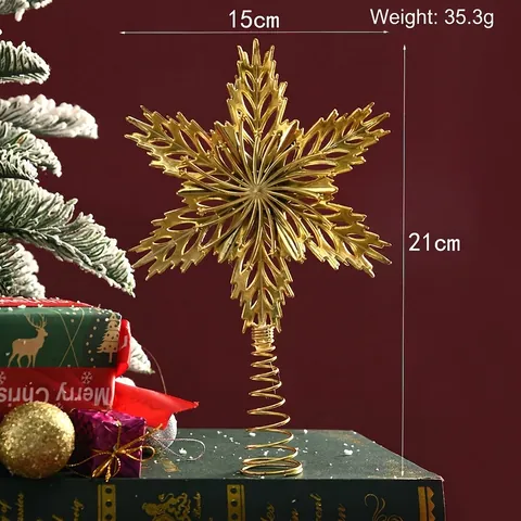 Golden Electroplated Christmas Tree Topper Hollow Star Snowflake Decoration For Holiday Party Xmas Home Ornament