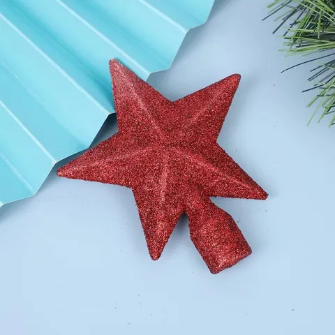 Christmas Tree Topper Star Plastic Glitter 3D Five-Pointed Star Ornament Holiday Scene Layout Decoration Accessories