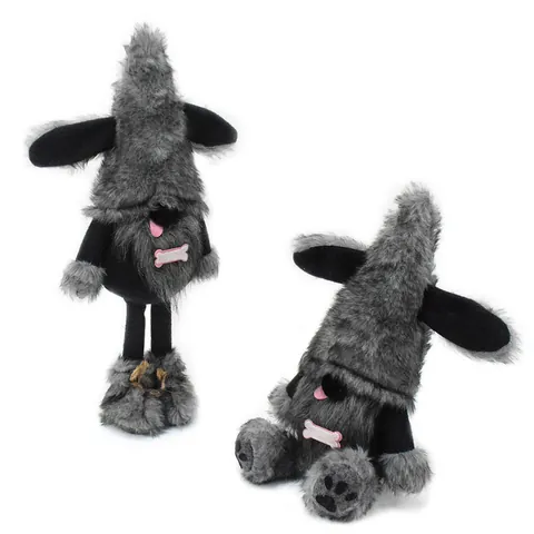 Grey Black Dog Theme Gnome Plush Doll Faceless Puppy Figurine Bone Ornament Cute Faux Fur Gnome For Home Desktop Office Decor