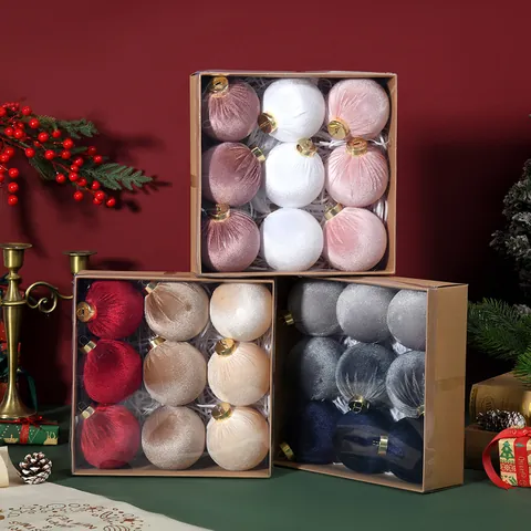 Christmas Velvet Flocked Ball Ornaments For Christmas Tree Decoration Plastic Non-woven Fabric Holiday Hanging Ball Ornaments