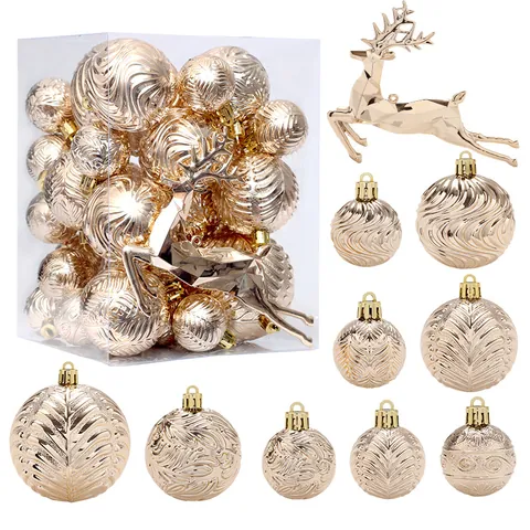 Addobbi Natalizi Oro Champagne Renna in Plastica Palline Appese per Albero Collezione Festa Decorazioni per la Casa