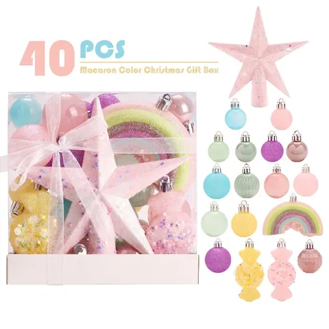 Macaron Color Christmas Ball Ornaments Set Plastic Colorful Hanging Decorations For Christmas Tree Party Home Holiday Decor