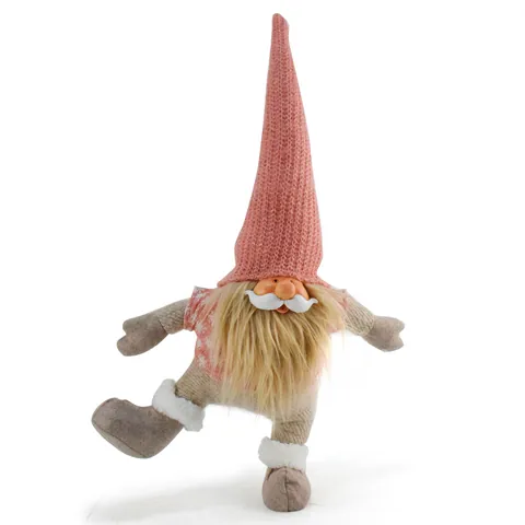 Vintage Christmas Gnome Figurine Pink Green Knitted Hat Long Beard Swedish Tomte Stuffed Doll Standing Holiday Home Decor