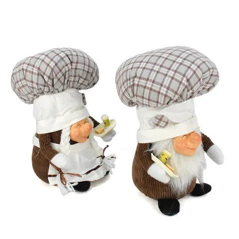 Handgemaakte Chef-Kabouter Ornamenten Schattige Polyester Geruite Hoed Dwerg Ornamenten Voor Keuken Huis Grijs Bruin Kabouter Pluche