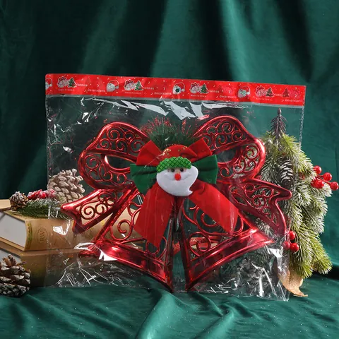 Ornamento Natalizio da Appendere con Babbo Natale e Fiocco Doppia Campana Cava Decorazione per Albero Finestra Negozio Casa
