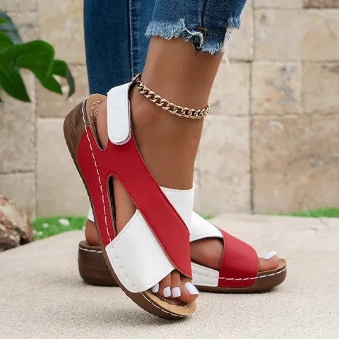 Women Roman Platform Sandals Top Layer Cowhide Leather Cross Strap Wedge Summer Open Toe Casual Beach Walking Shoes Ladies