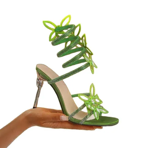 Französischer Stil Strass Schleife Sandalen Mit Hohem Absatz Für Damen Eckige Zehe Stiletto Absatz Sexy Wickelriemen Satin Schuhe