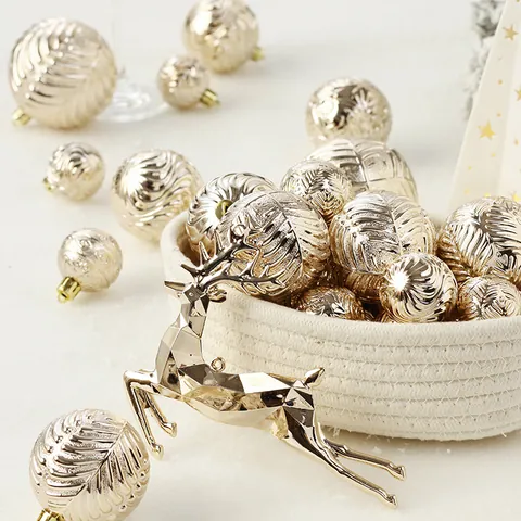 Addobbi Natalizi Oro Champagne Renna in Plastica Palline Appese per Albero Collezione Festa Decorazioni per la Casa