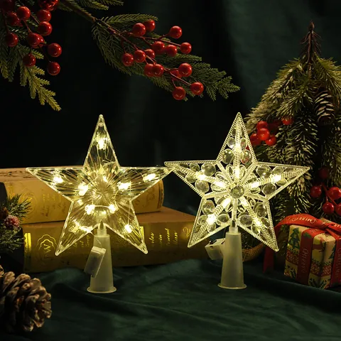 LED Weihnachtsbaumspitze Stern Licht Transparente Kunststoff Lampe Batteriebetrieben Warme Beleuchtung Festliche Haus Dekoration