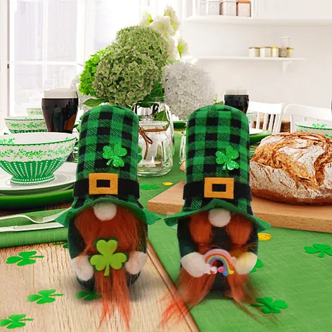 St. Patrick's Day Gnome Decor Green Plaid Hat Gnome Plush Doll With Orange Beard Clover Rainbow Irish Festival Gnome Ornament For Home Table Decorations