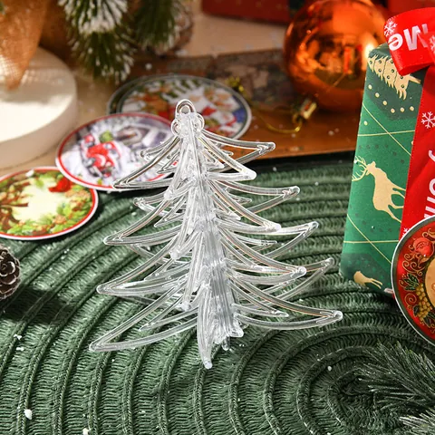 Acrylic Christmas Tree Pendants Transparent Reindeer Angel Bell Ornaments Frosted 3D Snowflake Layout For Festive Home Decoration