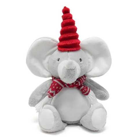 Jouet en Peluche Éléphant de Dessin Animé Créatif Poupée Animale Rembourrée Avec Chapeau Rouge et Écharpe pour Décoration Maison Cadeau