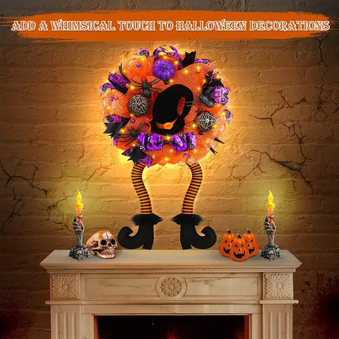 Halloween Beleuchteter Hexenbeinkranz Netz Orange Lila Hexenhut Türbehang Ornament Für Halloween Party Home Decor