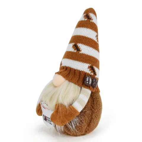 Gnomo de Café de Peluche Muñeca Sin Rostro Sombrero a Rayas Decoración de Cafetería Gnomo Figurita Adorno para Hogar Café